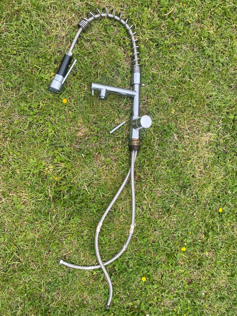 Keukenmengkraan met uitloop + handdouche (te reviseren), Verzenden, Gebruikt, Inox, Kraan