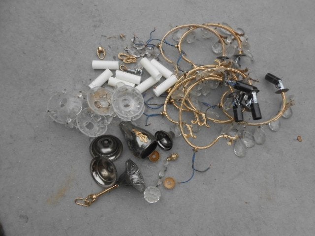 luster brons glas 8 armen onderdelen appart te koop, Ophalen of Verzenden, Brons