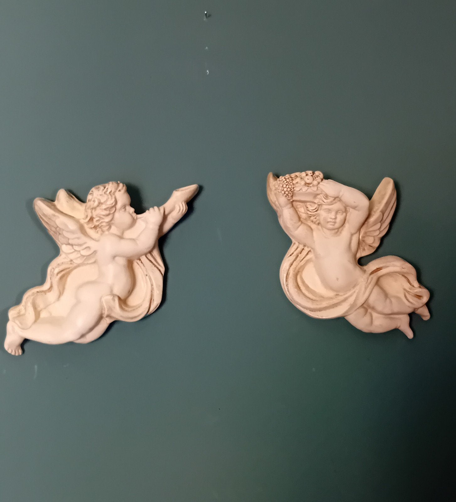 Paire d'anges chérubins muraux vintage style Shabby Chic, Enlèvement ou Envoi