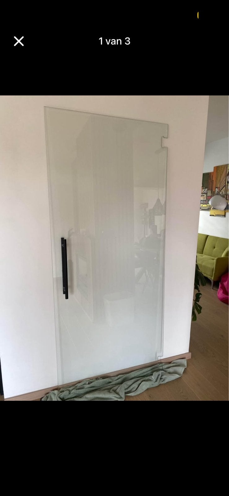 Glazen deur met nieuwe zwarte scharnieren, Doe-het-zelf en Bouw, Ophalen, Zo goed als nieuw