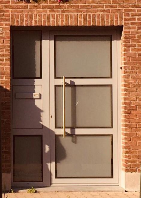 Alu buitendeur + brievenbus zuil dubbel glas. Voordeur, Ophalen, Gebruikt, Buitendeur, Metaal