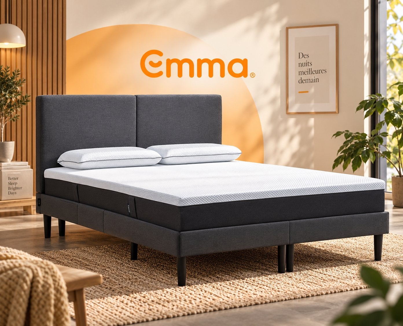 Lit Emma + Matelas Emma Hybride II NEUFS – 140/160/180x200, Neuf, Gris, Enlèvement, 200 cm