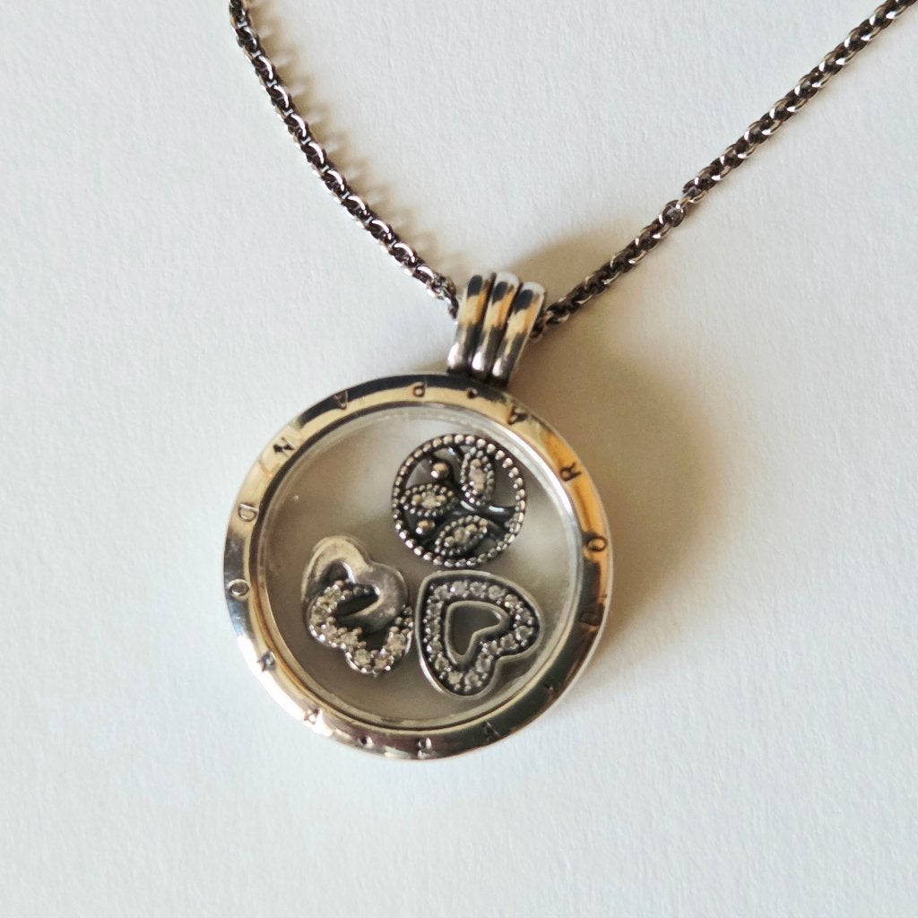 ZILVEREN PANDORA KETTING MET MEDAILLON, Handtassen en Accessoires, Kettingen, Ophalen, Zilver, Verstelbaar