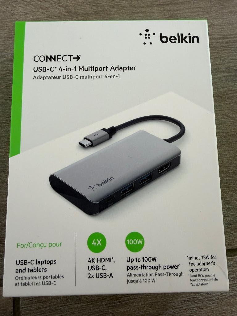 Belkin Connect USB-C 4-in-1 Multiport Adapter 100W - NIEUW, Computers en Software, Pc- en Netwerkkabels, Nieuw, Ophalen