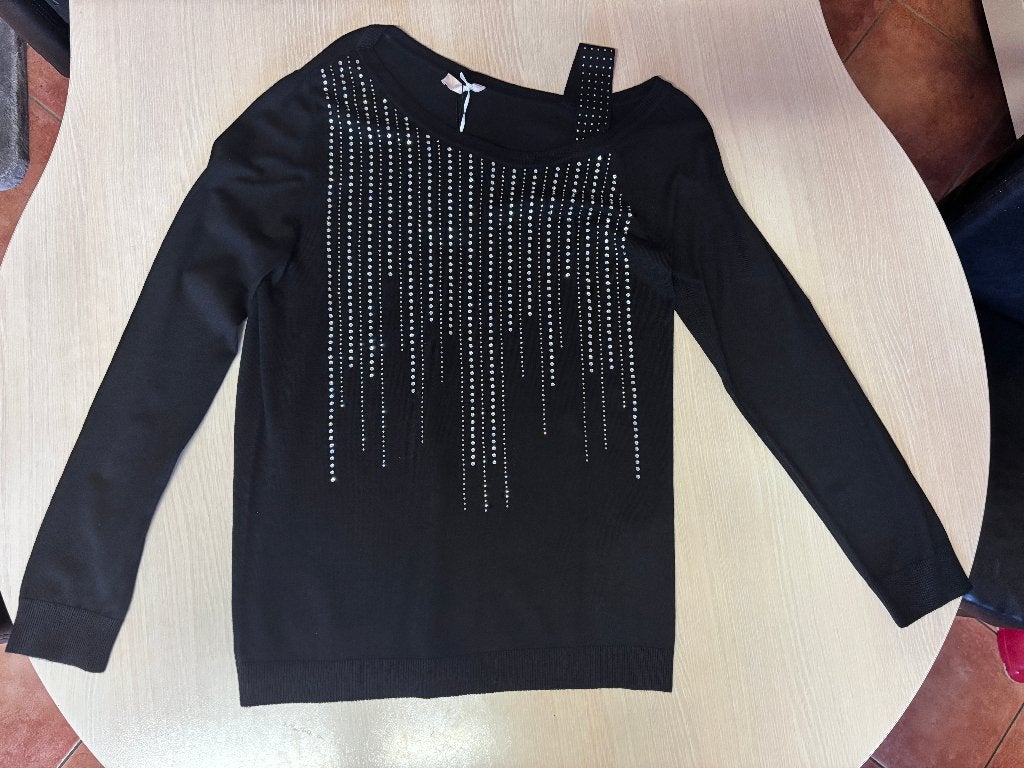 Liu-Jo Nieuw zwart bloesje met lm en steentjes Large, Liu Jo, Zwart, Maat 42/44 (L), Nieuw