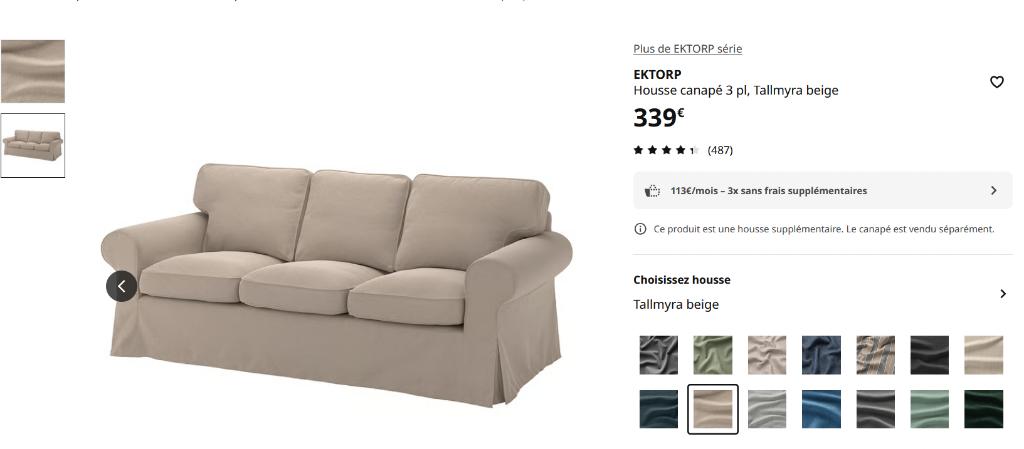 Ektorp 3-zitsbankhoes beige + zelfde groene model, Huis en Inrichting, Ophalen, Zo goed als nieuw, Driepersoons, Rechte bank
