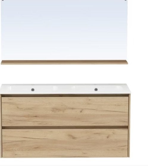Badkamermeubel van 120 cm met spiegel en 2 zwarte mengkranen, Huis en Inrichting, Badkamer | Badkamermeubels, Nieuw, Wastafelkast