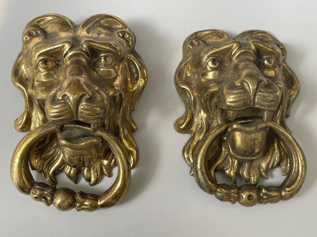 Deurklopper leeuwenkop gietijzer/messing antiek, Ophalen