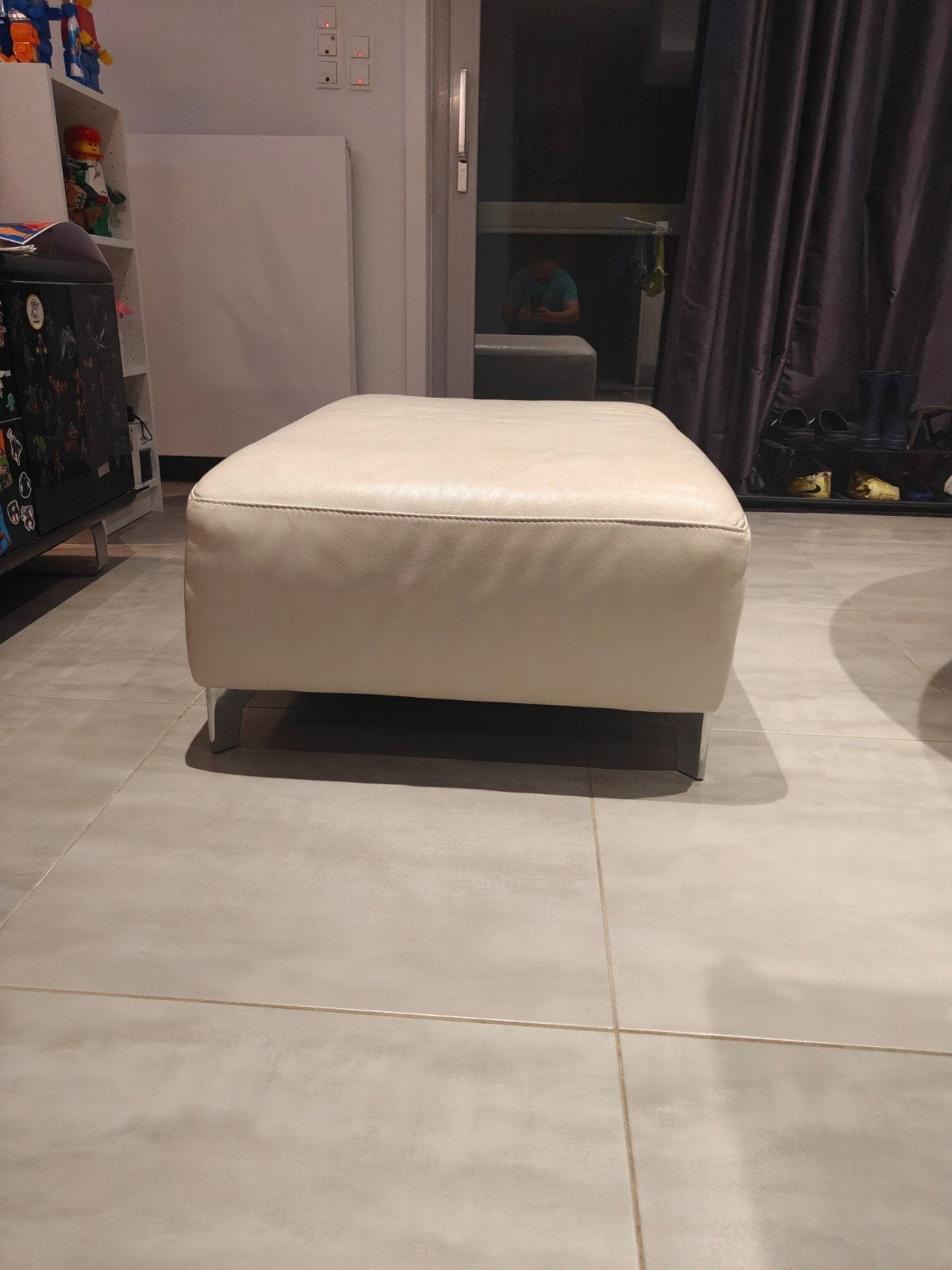 Natuzzi lederen hocker / poef – wit, Ophalen, Gebruikt, Leer