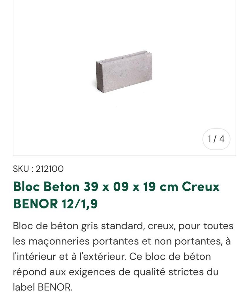 Bloc béton, Bricolage & Construction, Enlèvement, Comme neuf, Béton