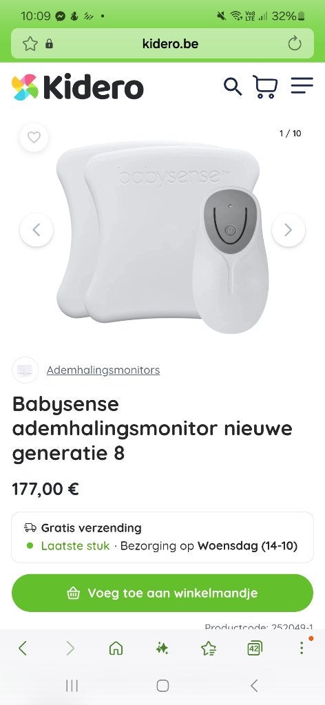 Babysense ademhalingsmonitor nieuwe generatie 8, Kinderen en Baby's, Ophalen of Verzenden, Nieuw, 100 tot 250 meter
