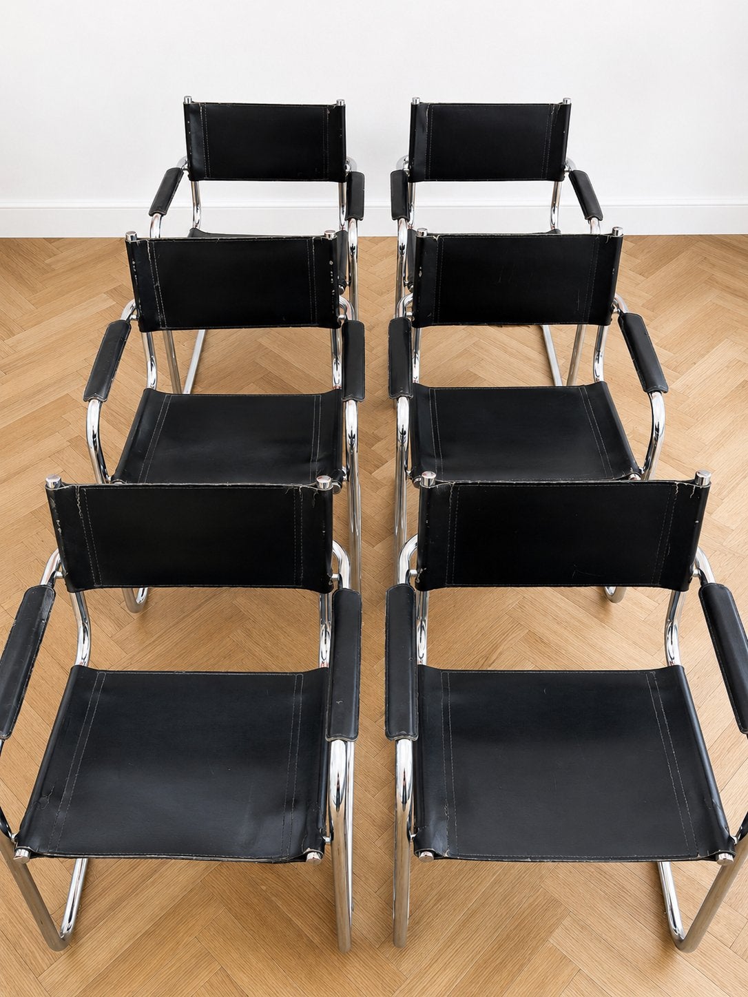 6 Vintage Bauhaus Sledestoelen Chroom Zwart, Enlèvement, Métal, Noir, Cinq, Six Chaises ou plus