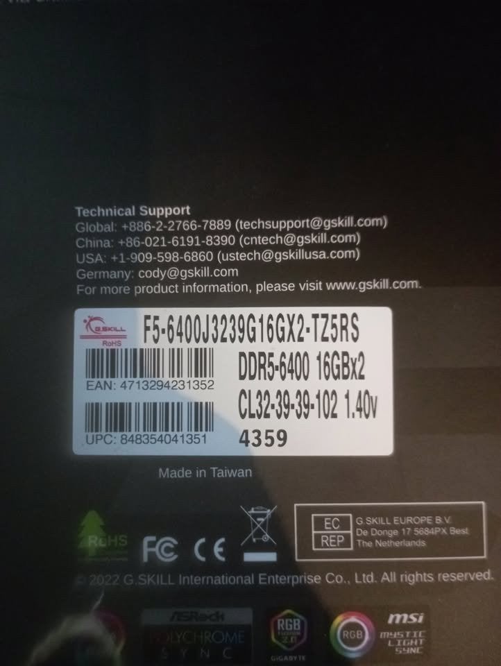 G. Skill RGB DDR5-6400 Trident Z5 16GBx2 NOIR RGB, Computers en Software, RAM geheugen, Ophalen, 32 GB, Zo goed als nieuw, Desktop