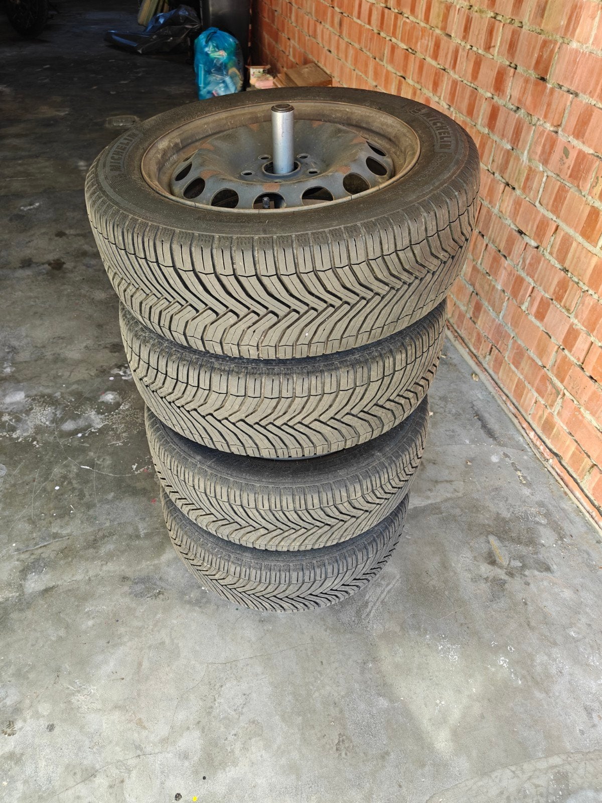 Stalen velgen 16 inch met Michelin all season banden, Ophalen, Gebruikt, 16 inch, All Season