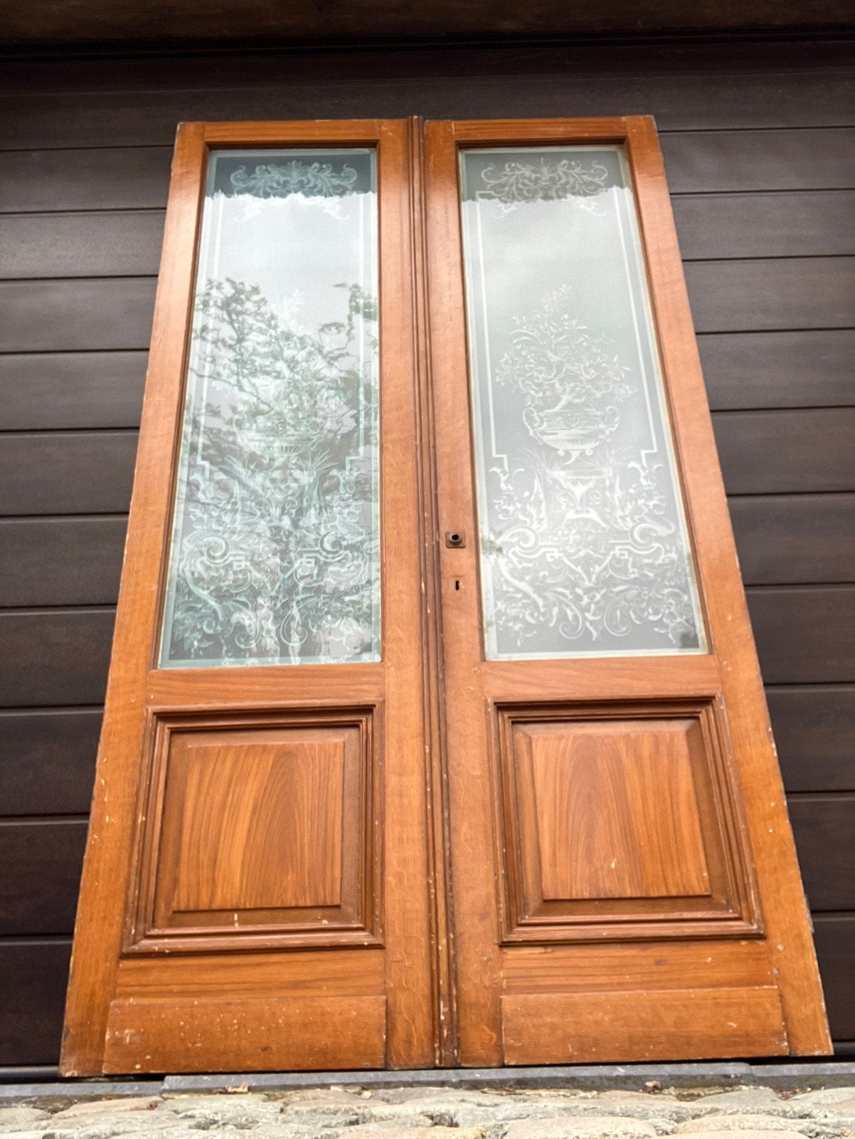 Art deco dubbele ensuite deuren met geëtst glas, Doe-het-zelf en Bouw, Ophalen, Gebruikt, Glas