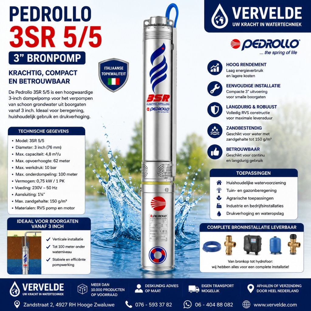 Pedrollo 3SR 5/5 – 3" Bronpomp, Tuin en Terras, Waterpompen, Nieuw, Elektrisch, Bronpomp, Ophalen of Verzenden