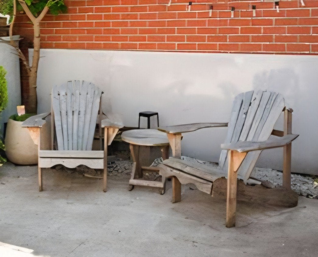 2 houten tuinstoelen met bijpassende bijzettafel, Enlèvement, Table d'appoint