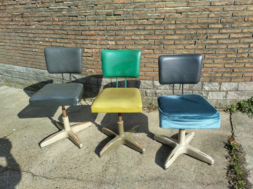 3 vintage bureaustoelen, Ophalen, Gebruikt, Bureaustoel