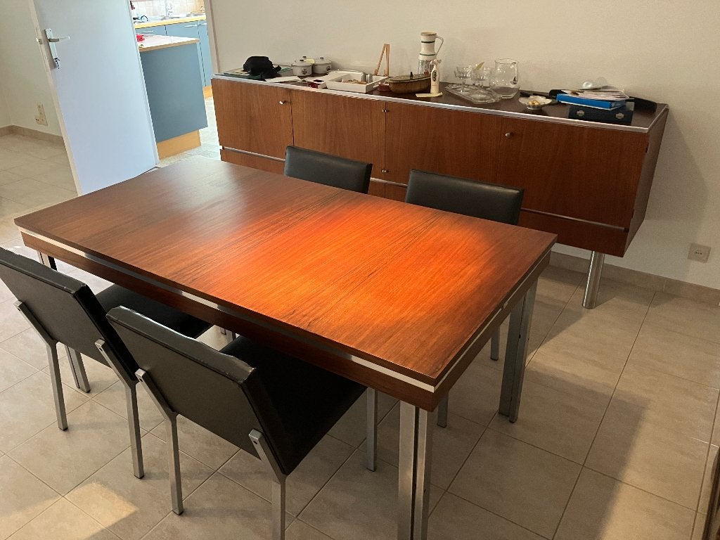 Vintage uitschuifbare tafel met 6 stoelen, Ophalen