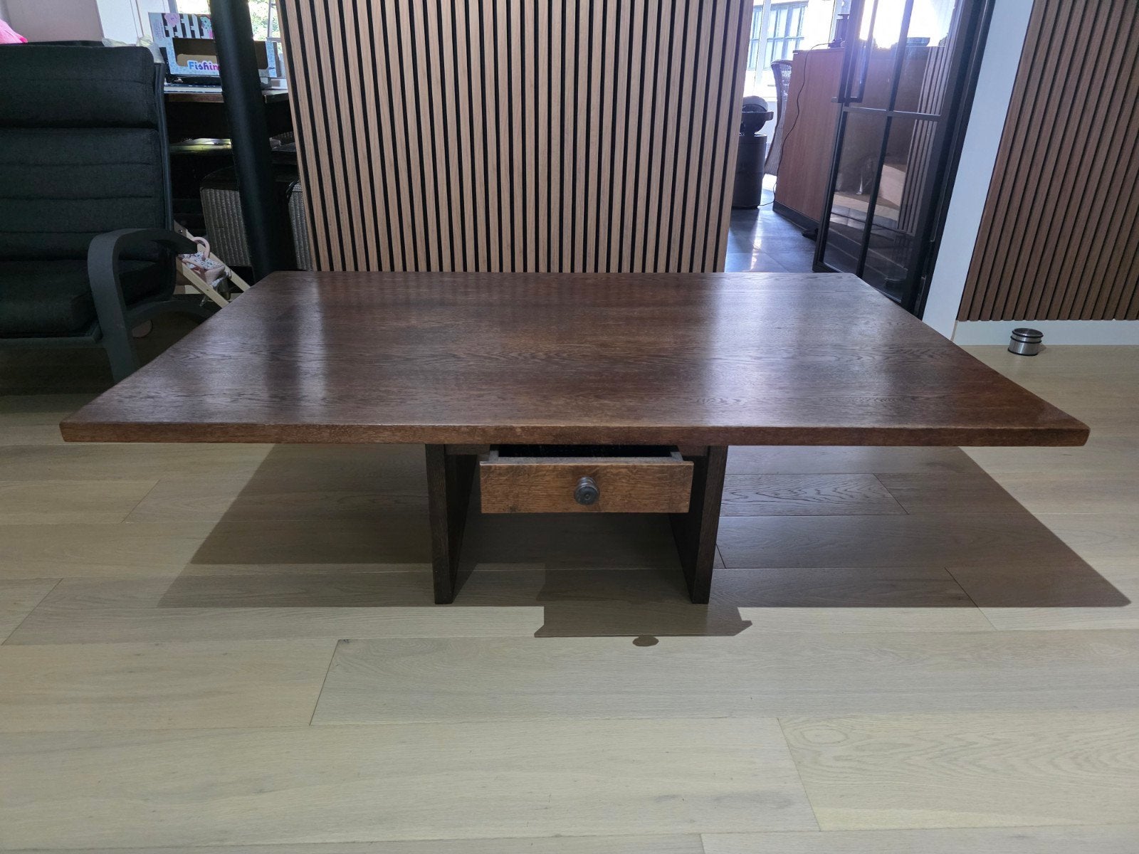 eiken salontafel zweevend met schuif., Ophalen