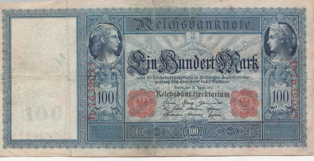 1910 Duitse bankbiljet van 100 Mark, Ophalen of Verzenden, Duitsland, Los biljet