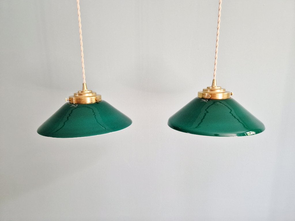 Duo de suspensions en opaline verte, style Art Déco, Enlèvement ou Envoi