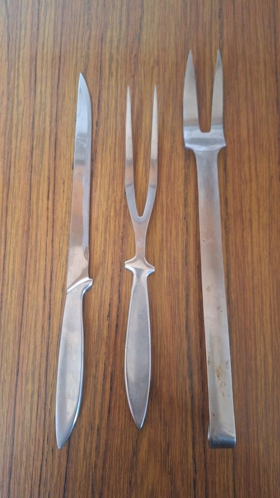 Set groot keuken bestek mes 34 cm plus vork 34 en 30 cm., Ophalen of Verzenden