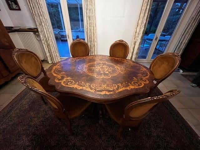 Ronde eettafel met 6 stoelen, Huis en Inrichting, Tafels | Eettafels, Ophalen, Gebruikt, 100 tot 150 cm, Klassiek