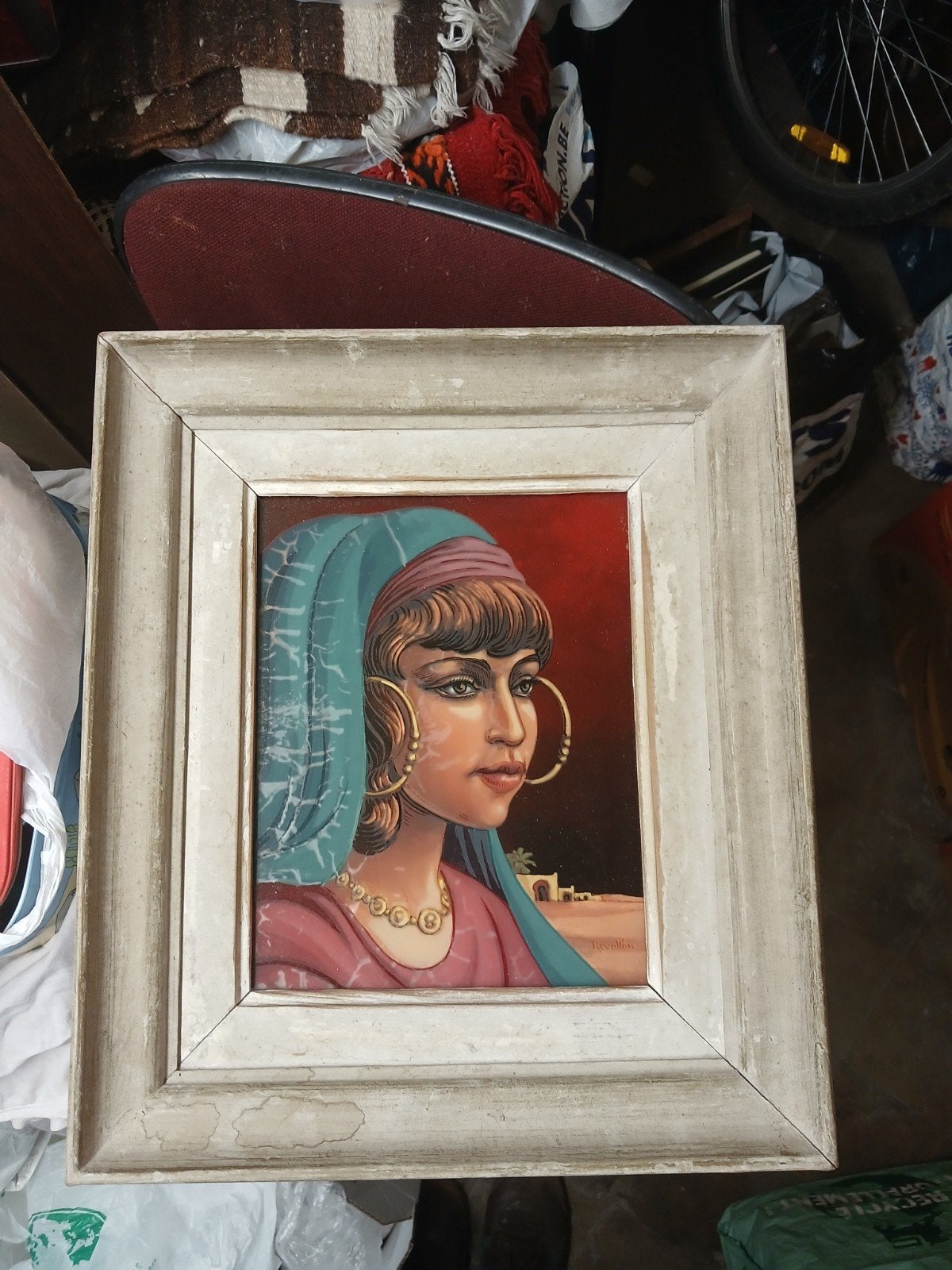 SCENE ORIENTALE FIXE SOUS VERRE PAR P REVOLLON , Enlèvement ou Envoi