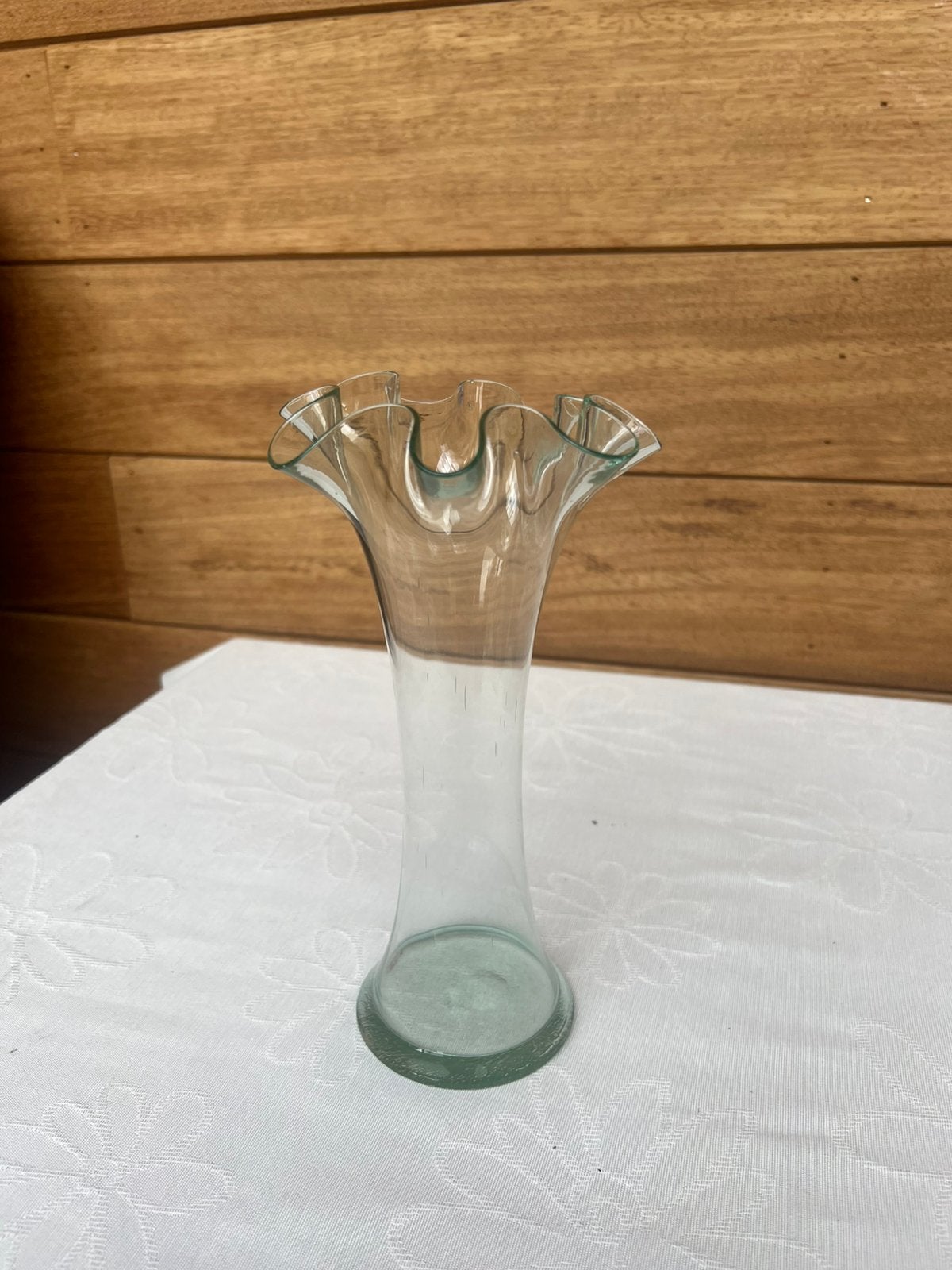 Vase en verre vintage avec bord ondulé, Antiquités & Art, Enlèvement