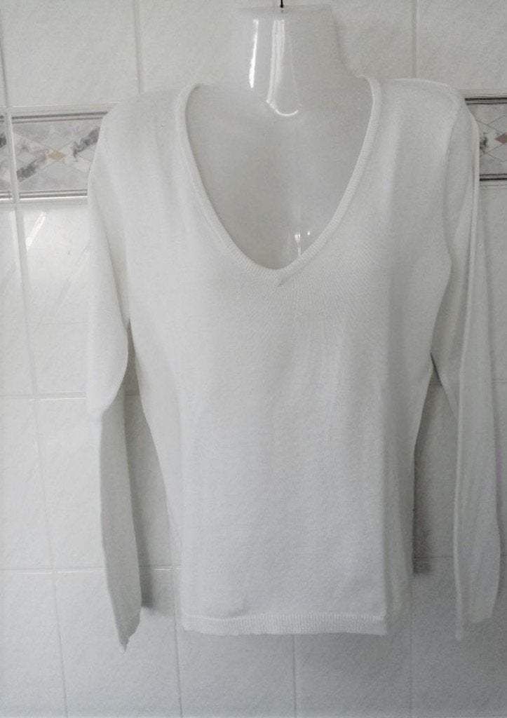 Talking French : wit katoenen trui pull diepe hals , mt M, Talking French, Taille 38/40 (M), Enlèvement ou Envoi, Comme neuf