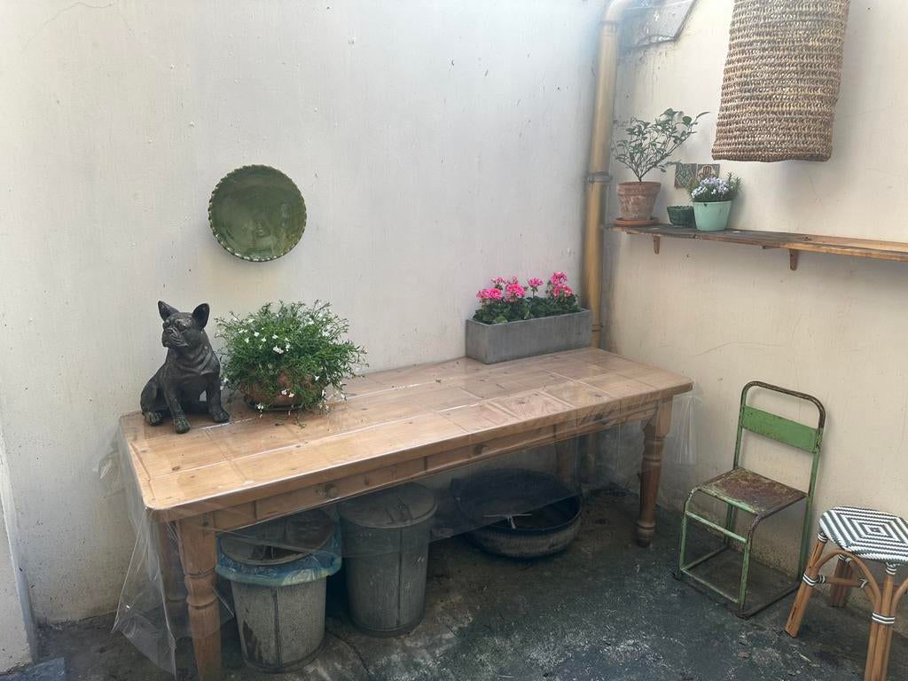 Grote houten tafel met 3 lades, Huis en Inrichting, Tafels | Eettafels, Ophalen, Gebruikt, 200 cm of meer, Vijf personen of meer