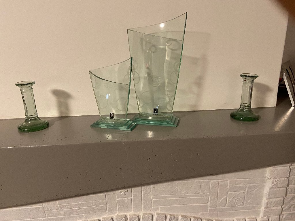 2 Prachtige vazen en kandelaars in groen glas, Ophalen, Zo goed als nieuw, Groen, Glas