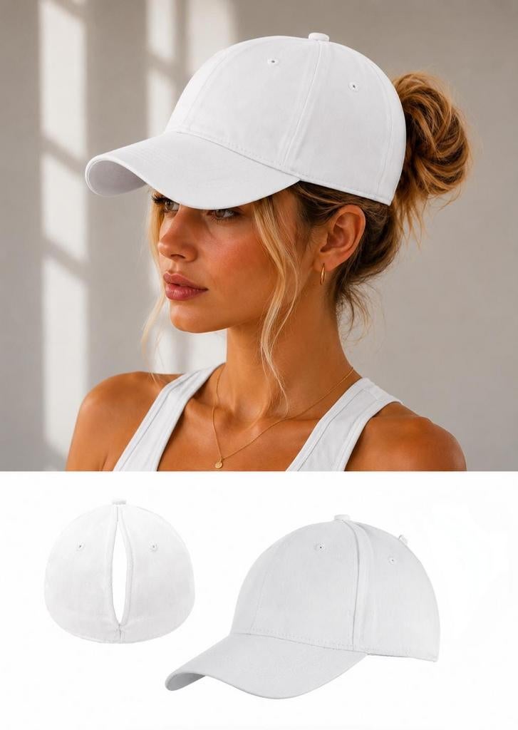 Witte pet voor dames van 100% katoen met paardenstaart, Kleding | Dames, Hoeden en Petten, Sans marque, Nieuw, One size fits all