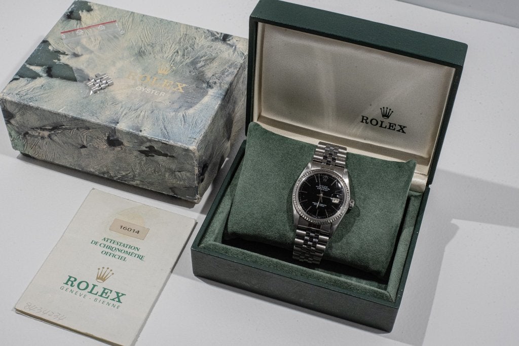 Rolex Datejust 16014 cadran noir 1987 | Ensemble complet |, Enlèvement ou Envoi, Rolex