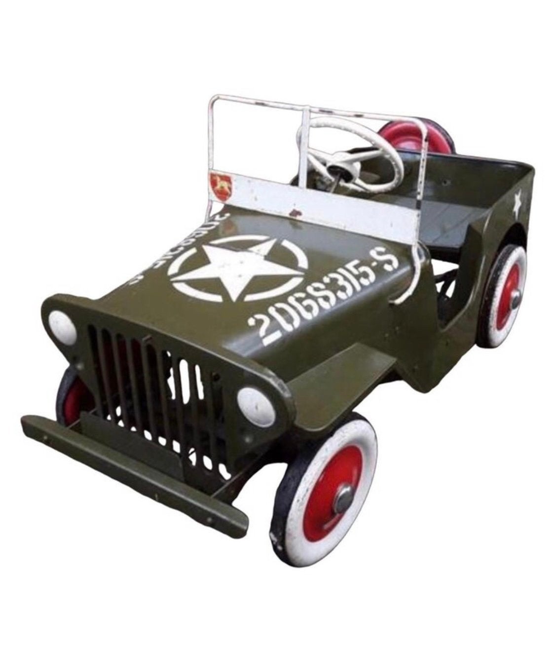 Voiture à pédales à trois anneaux en métal Army Jeep, Enfants & Bébés, Enlèvement, Utilisé