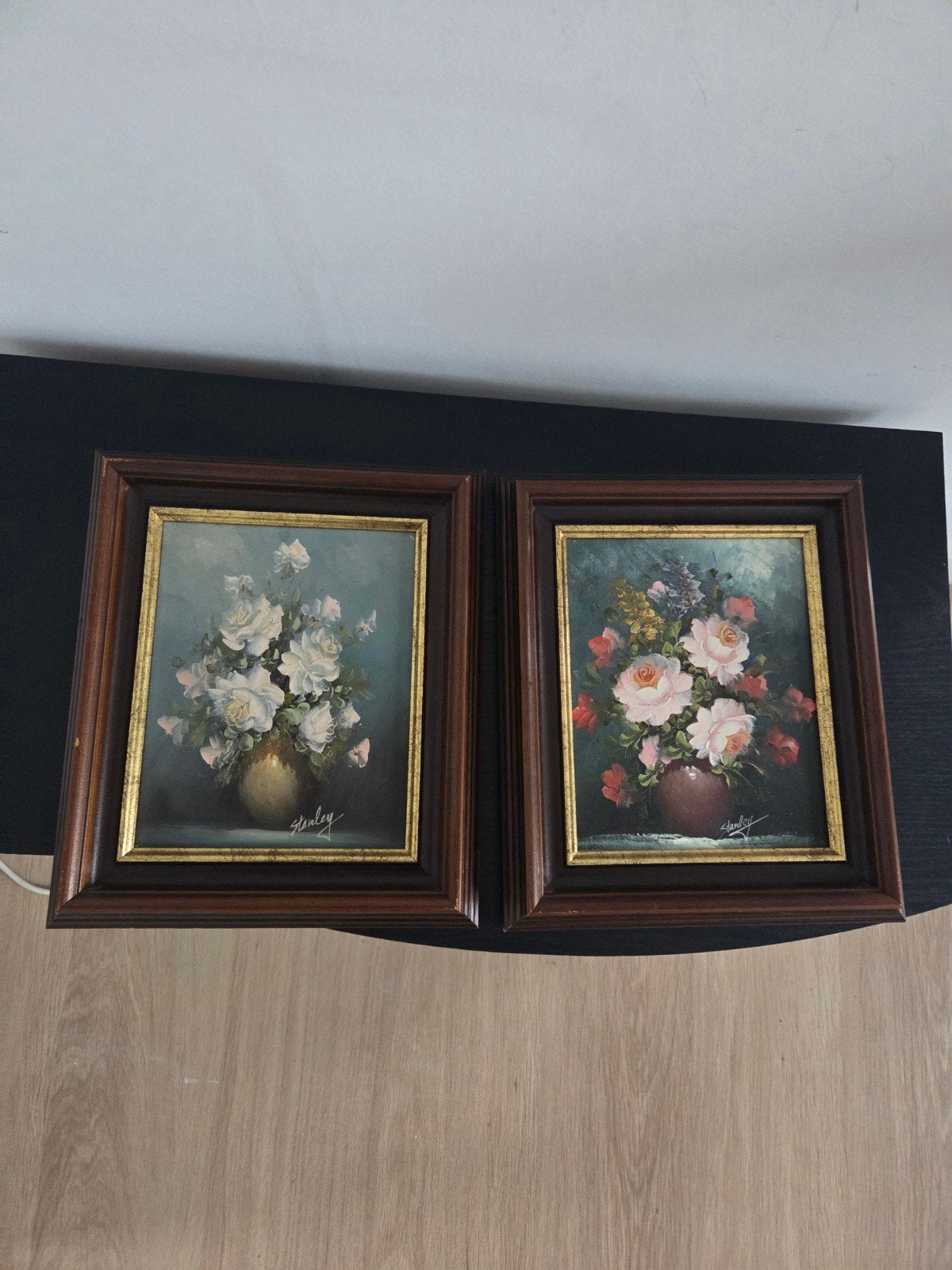 Paire de petits tableaux vintage ( 50€ le lot ), Enlèvement, Classique, Fleurs