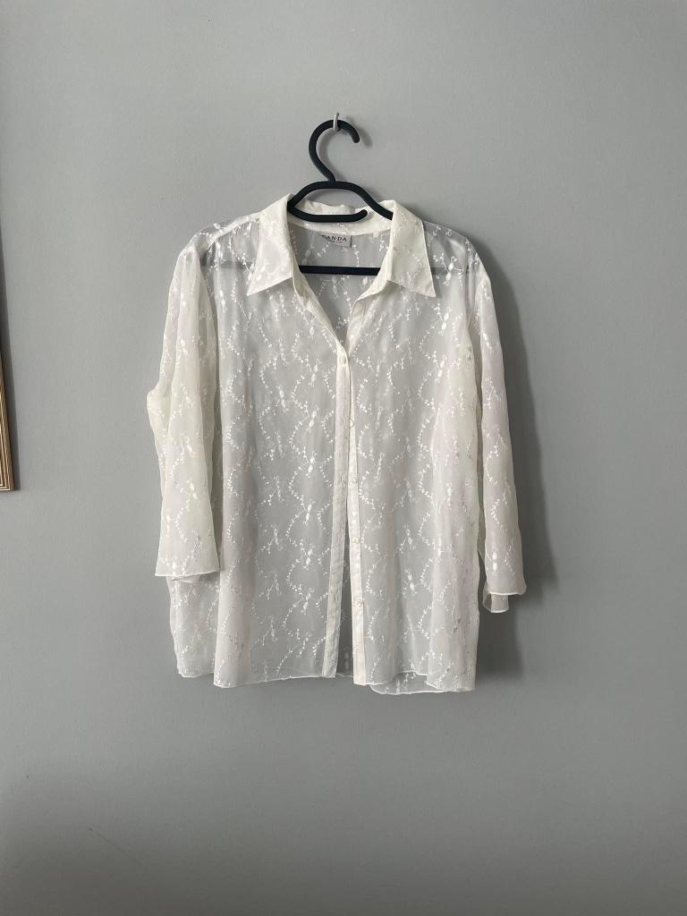 C&A XL transparant wit OVERHEMD, Kleding | Dames, C&A, Ophalen of Verzenden, Zo goed als nieuw, Wit