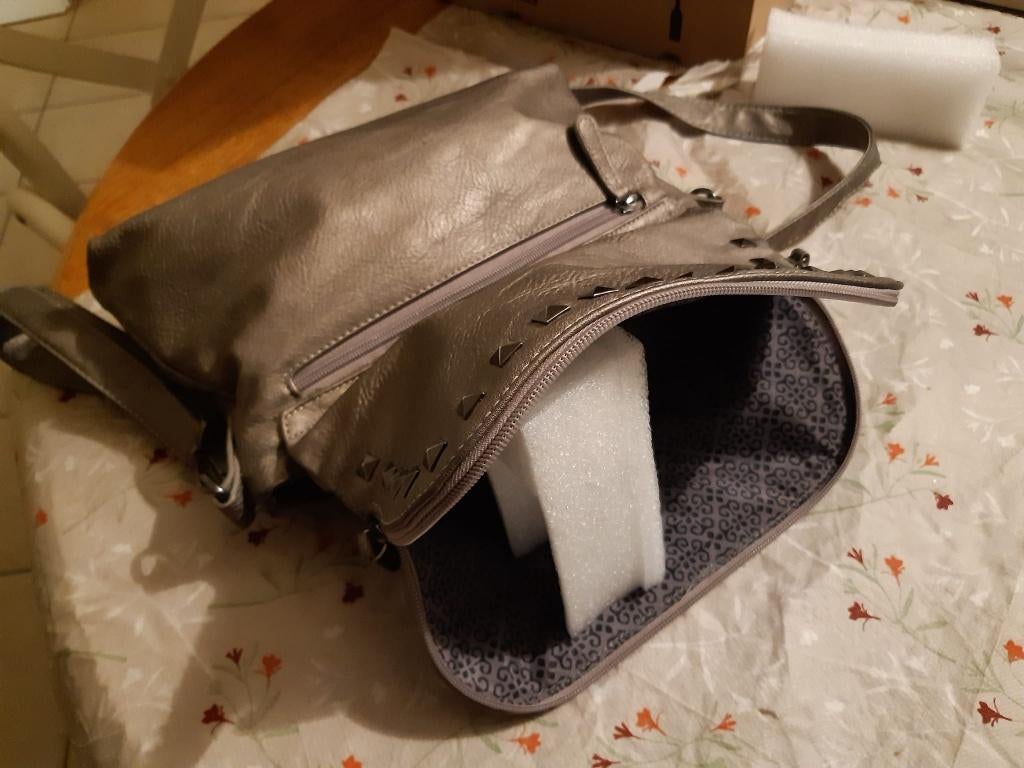 Sac à main gris-beige-argenté - skaï, Ophalen of Verzenden, Beige, Handtas
