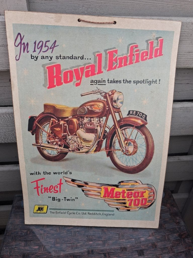 Oud reclamebord op hard karton ROYAL ENFIELD., Ophalen of Verzenden, Zo goed als nieuw, Reclamebord