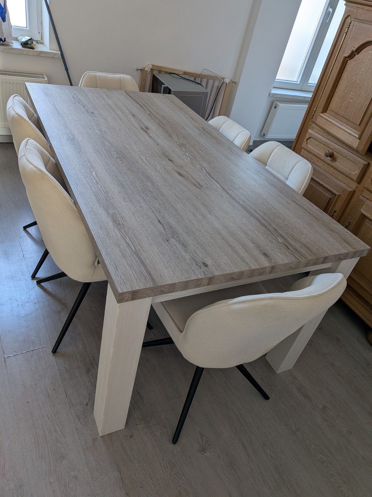 Table de salle à manger Weba + 6 chaises blanche – Style, Maison & Meubles, 150 à 200 cm, Cinq personnes ou plus, Enlèvement, Utilisé