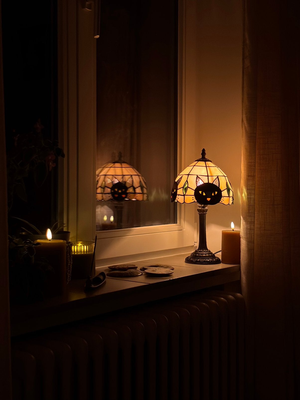 Tiffany Glas in lood lamp - zwarte kat, Ophalen of Verzenden