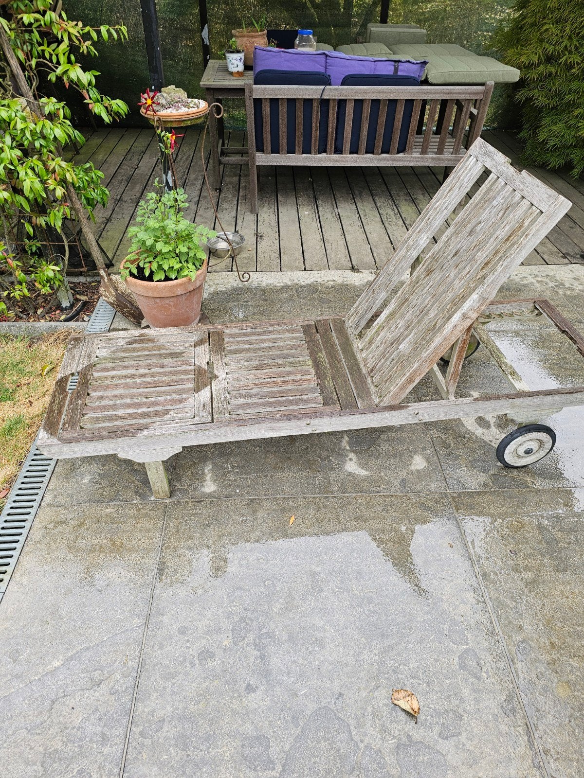 gratis houten ligbed, Tuin en Terras, Ophalen, Gebruikt, Hout, Verstelbaar