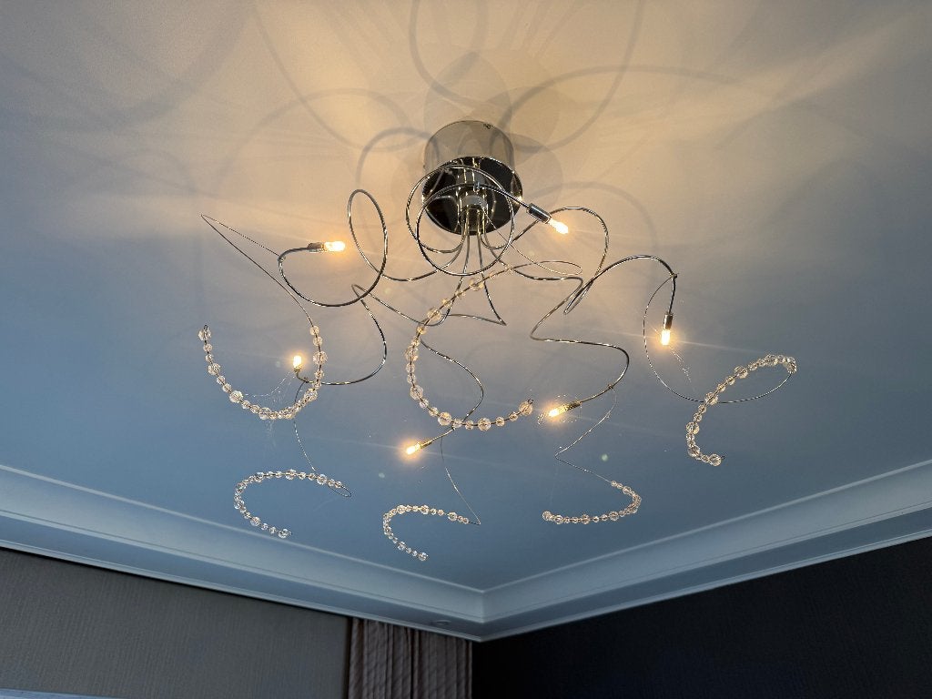Design plafondlamp met kristaldetails, Huis en Inrichting, Lampen | Hanglampen, Zo goed als nieuw, Ophalen