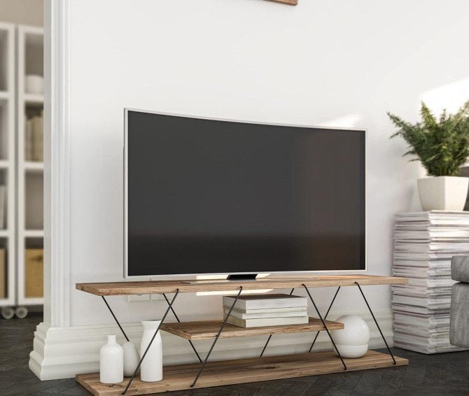 Meuble tv 3 étagères (métal et finition noyer) NEUF, Enlèvement