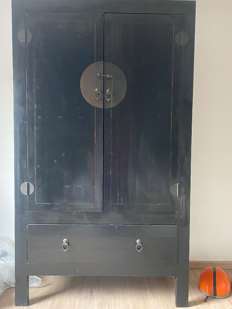 Chinese bruidskast - antieke stijl - zwart, Huis en Inrichting, Gebruikt, 200 cm of meer, 25 tot 50 cm, Antiek