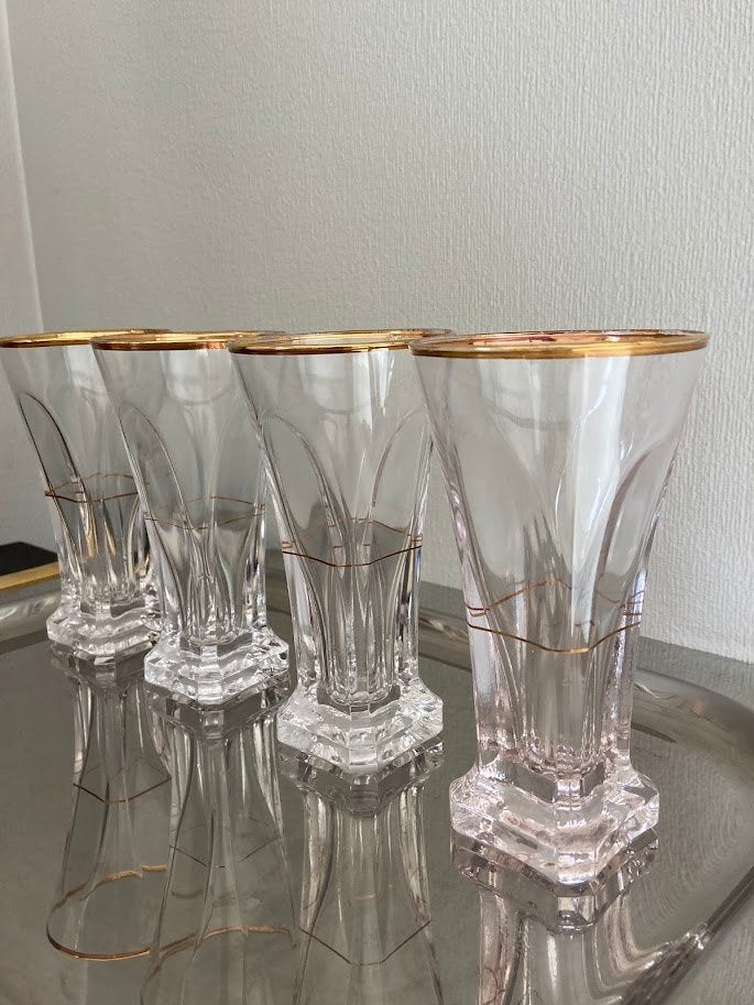 4 antieke vintage ART DECO glazen uit 1930, Ophalen, Zo goed als nieuw, Borrel- of Shotglas