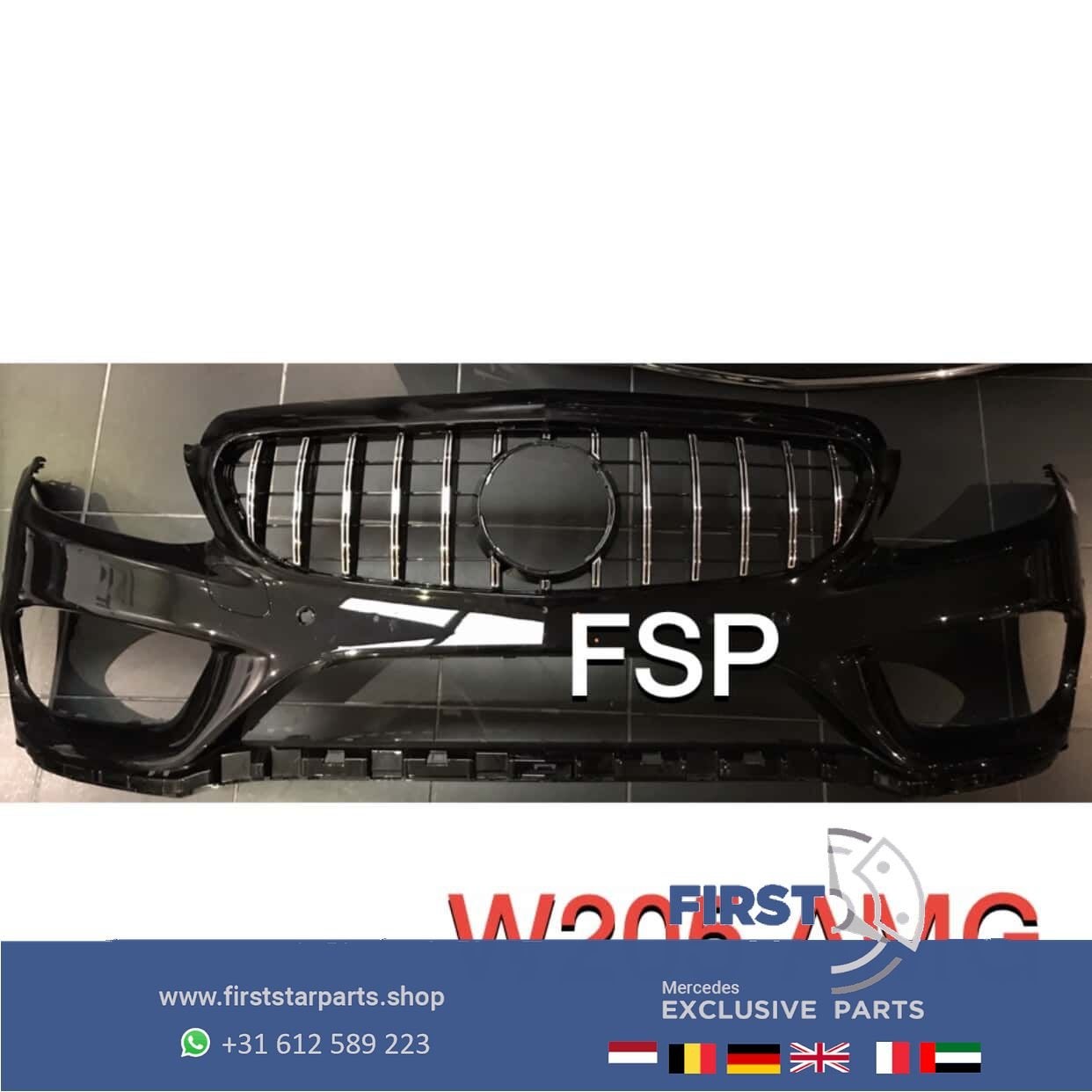 W205 C43 AMG Voorbumper + GT style Gril Mercedes C Klasse 20, Gebruikt, -, Voor, Ophalen of Verzenden