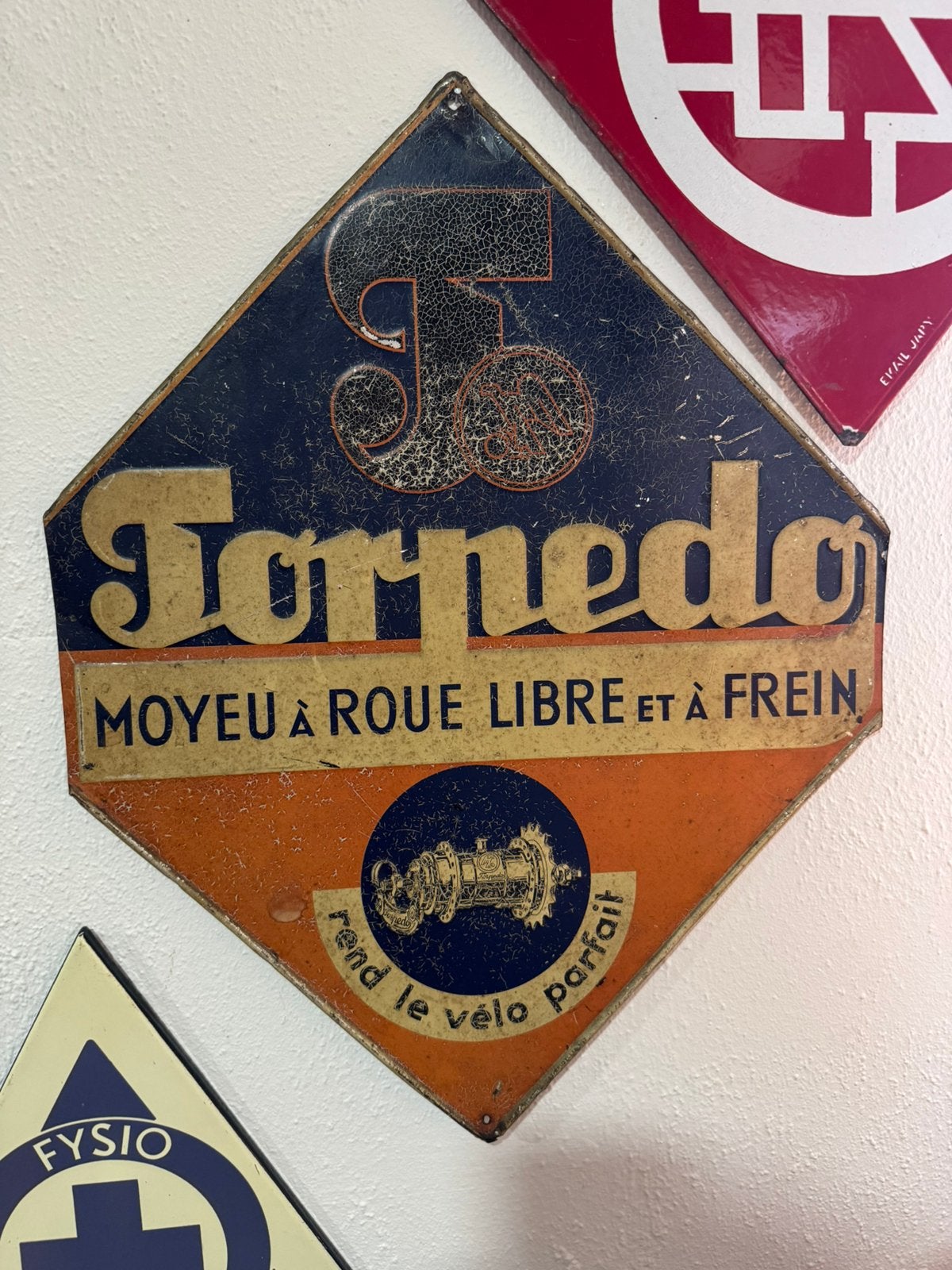Ancien panneau d'affichage Torpedo en étain, Enlèvement ou Envoi, Utilisé, Panneau publicitaire