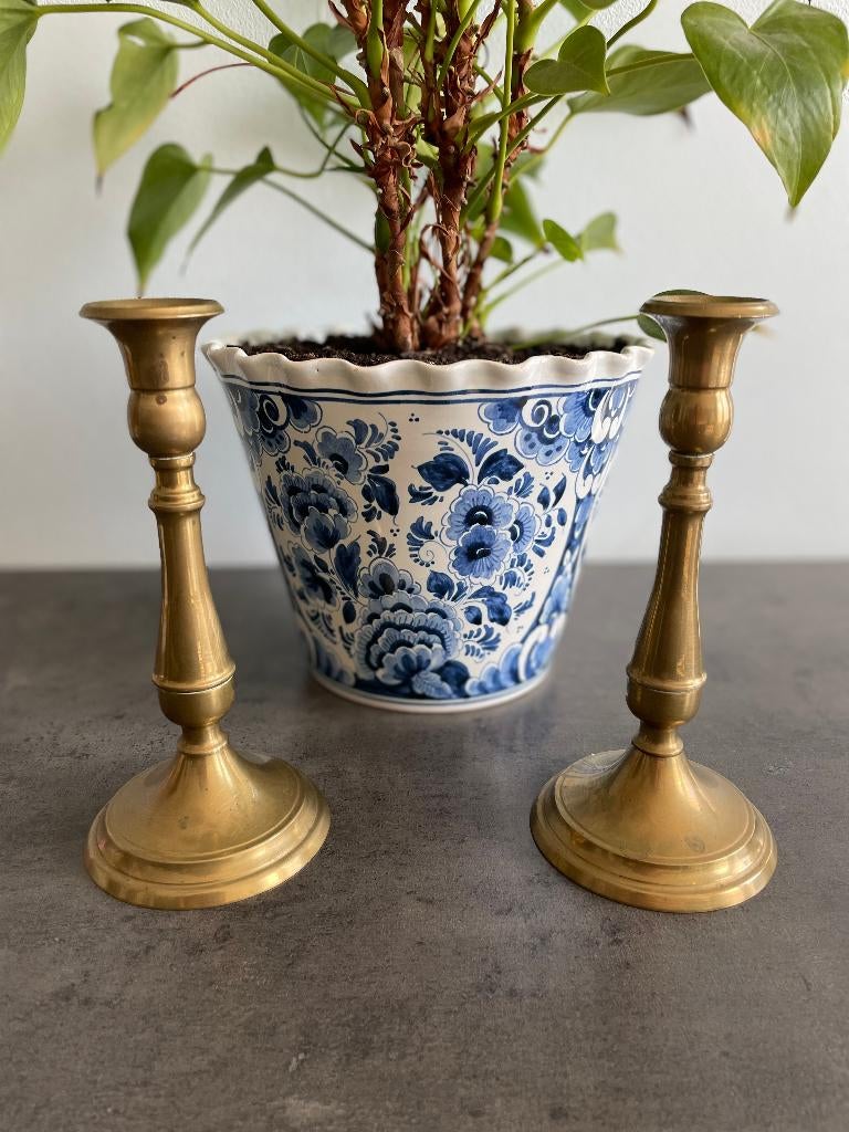 Vintage messing kandelaars, Antiek en Kunst, Ophalen, Koper of Brons